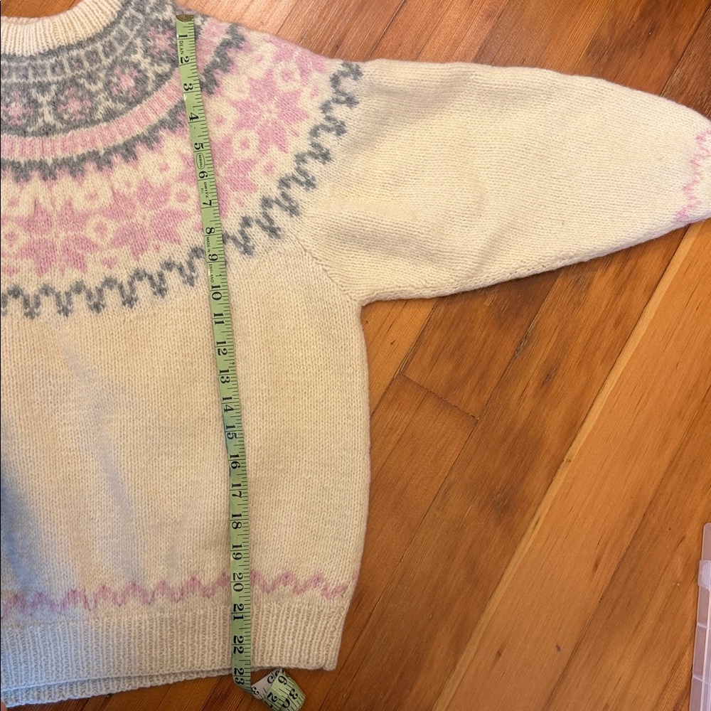 Vintage Handknit Eddie Bauer 100% Wool Fair Isle Sweater Sz L White Pink 1990 - Picture 6 of 10
